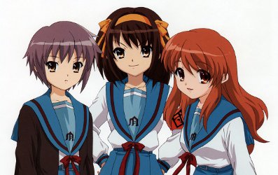 Haruhi Suzumiya (center) from The Melancholy of...