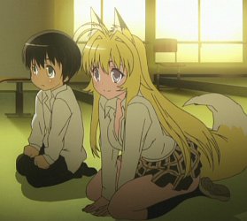 Kouta and Chizuru (fox youkai form) from Kanokon